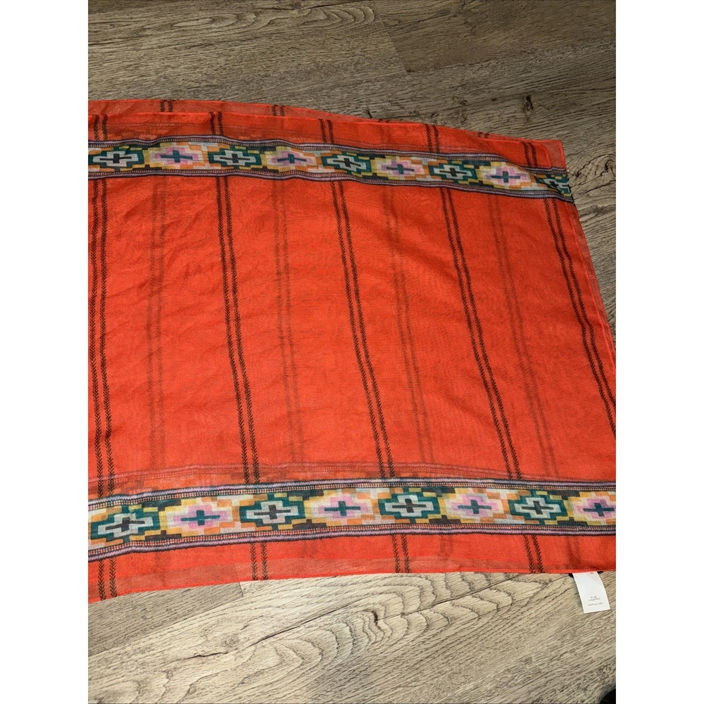 J.CREW Orange Green‎ Pink Lightweight Woven Rectangular Scarf 21" X 78" Spring